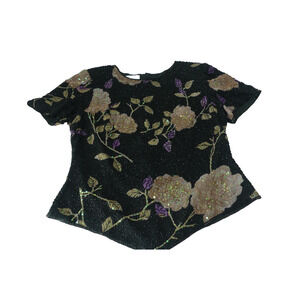 Sean Collection Silk Sequin Top LARGE Women's Glam Country Club Yacht Gala